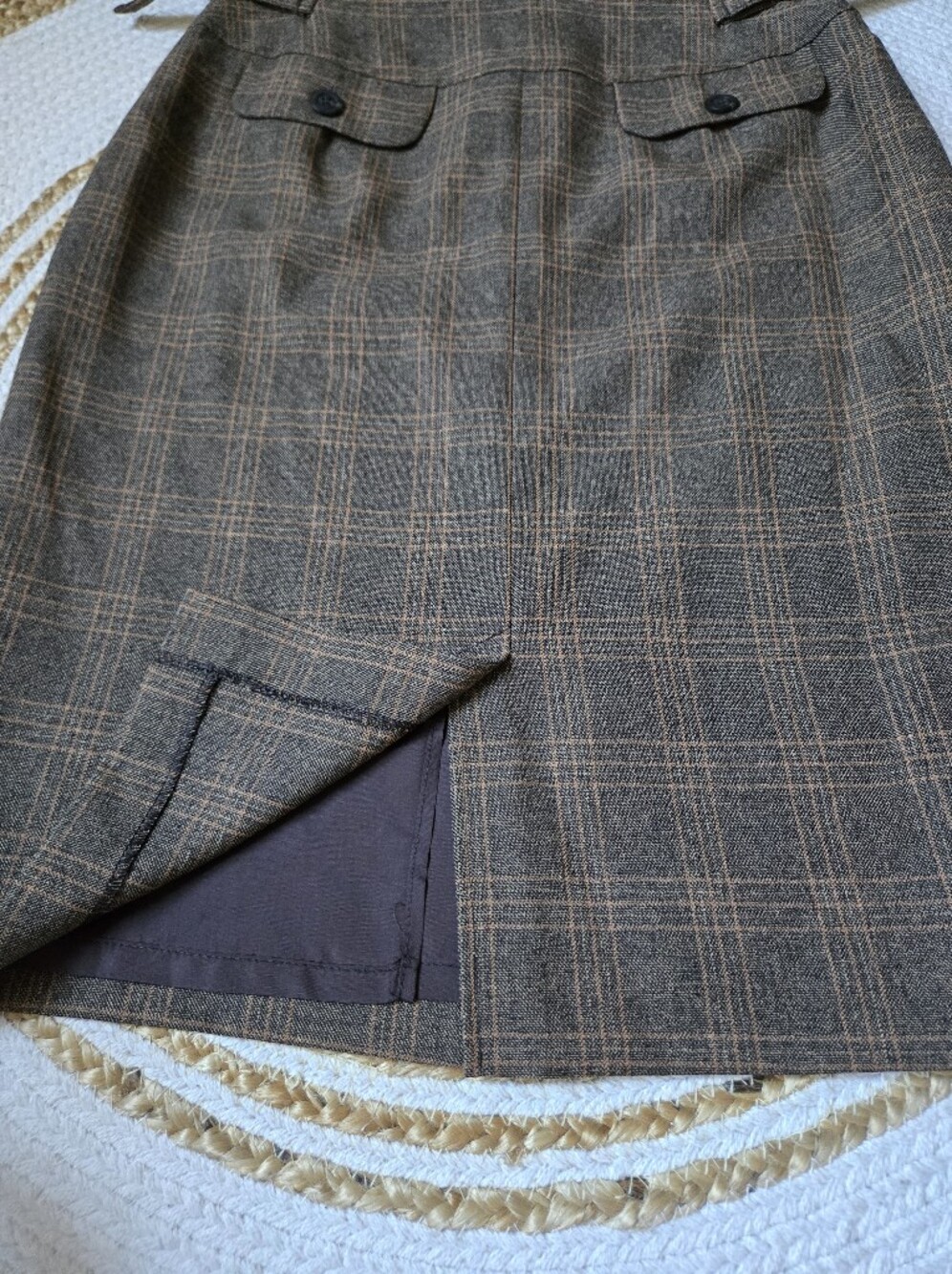 Tristan & Iseut Vintage Brown Plaid Pencil Skirt Dark Academia Preppy Classic 8 - Picture 7 of 15